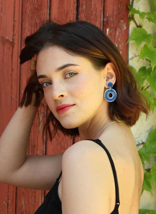 Boucles d'oreilles inspiration céramique bleue