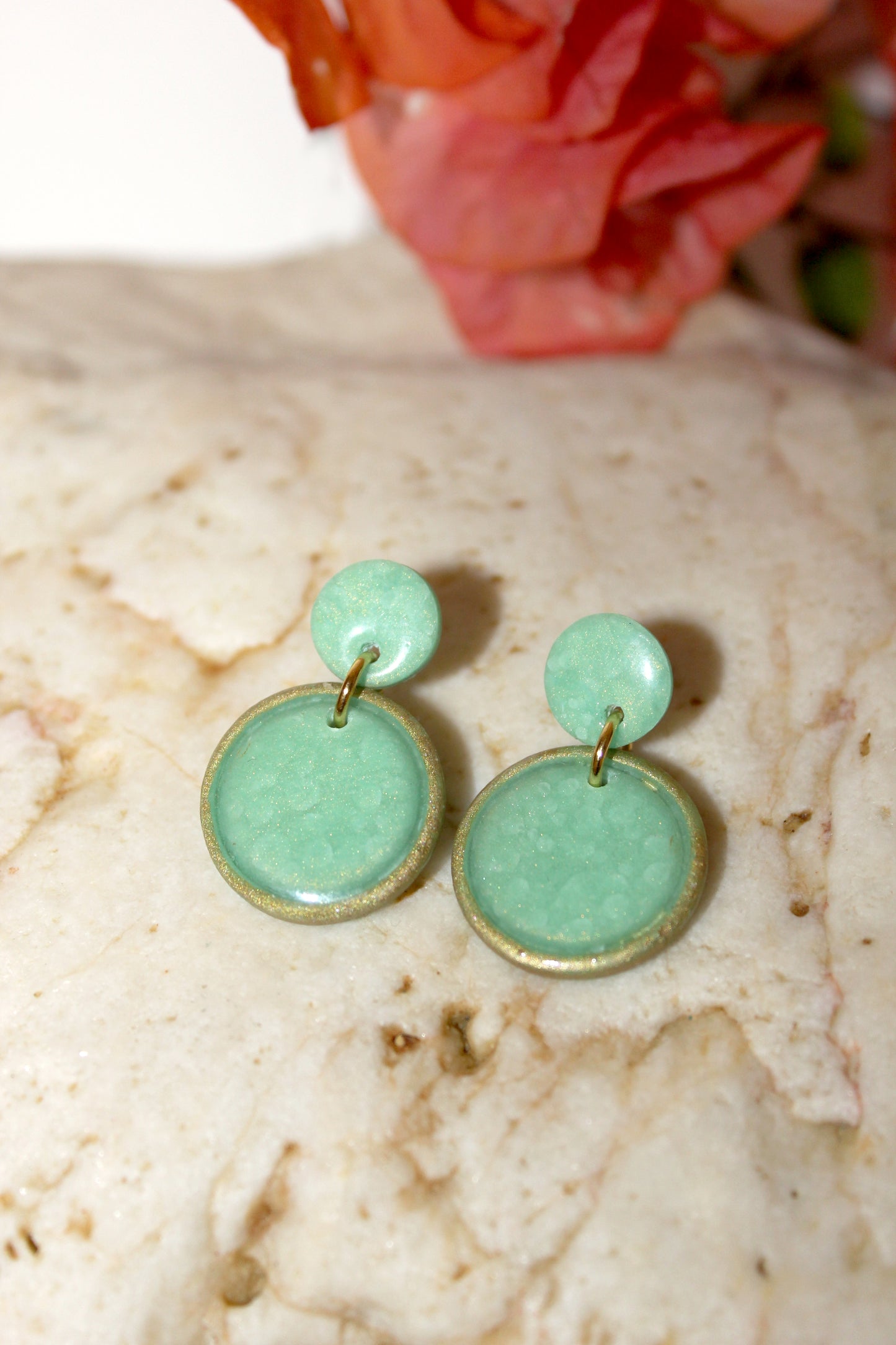 Boucles d'oreilles rondes vert d'eau